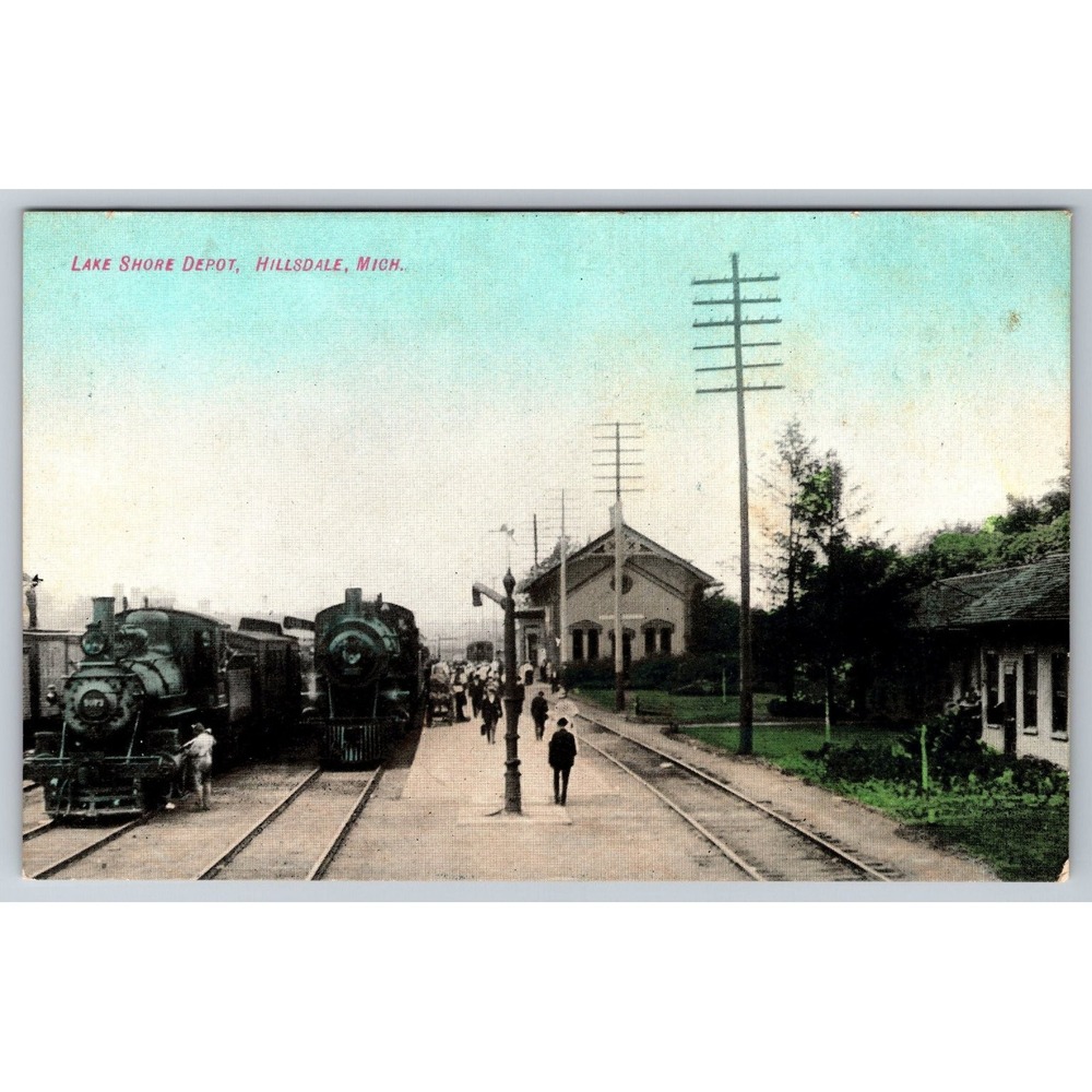 Lake Shore Depot Hillsdale Michigan Postcard Steam Locomotives 1900s PC 575